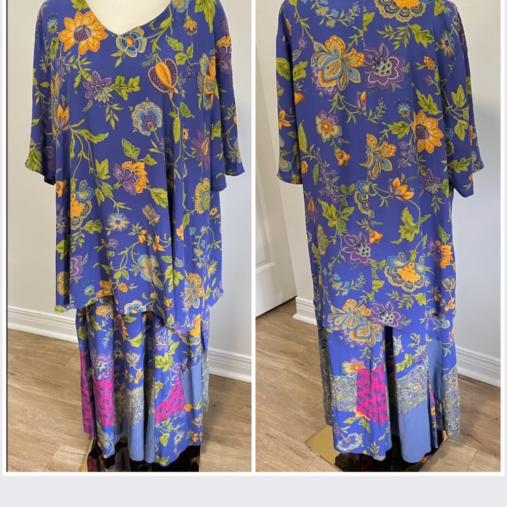 Vintage 90’s Royal Blue Floral + Paisley Patchwork Boho Midi Skirt - Picture 15 of 16